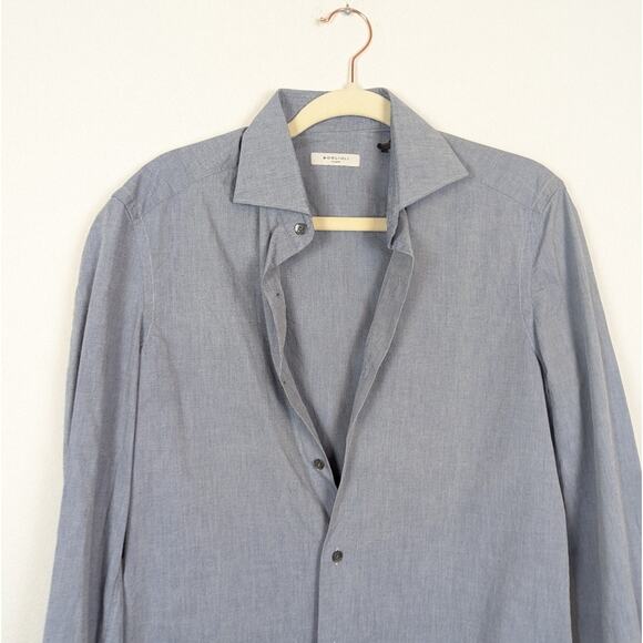NWT Boglioli Solid Chambray Blue Casual Button Down Shirt - Picture 4 of 8